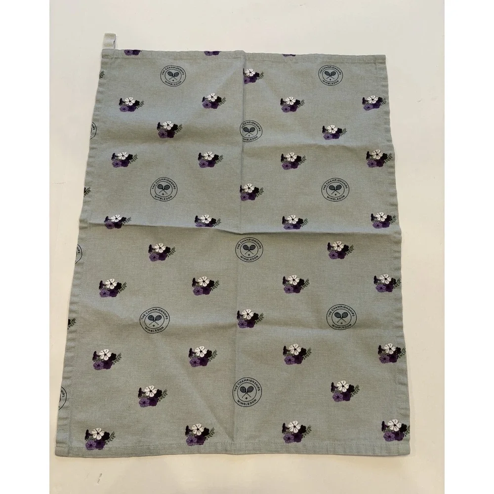 Wimbledon Championships Tea Towel Purple Floral Sage Green 100% Cotton